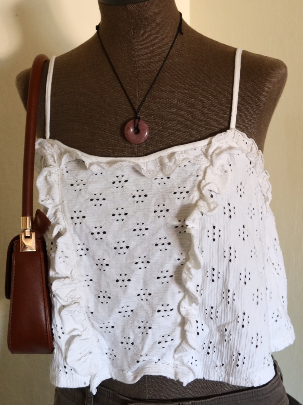 Topshop White Eyelet Ruffle Cami Tank Top